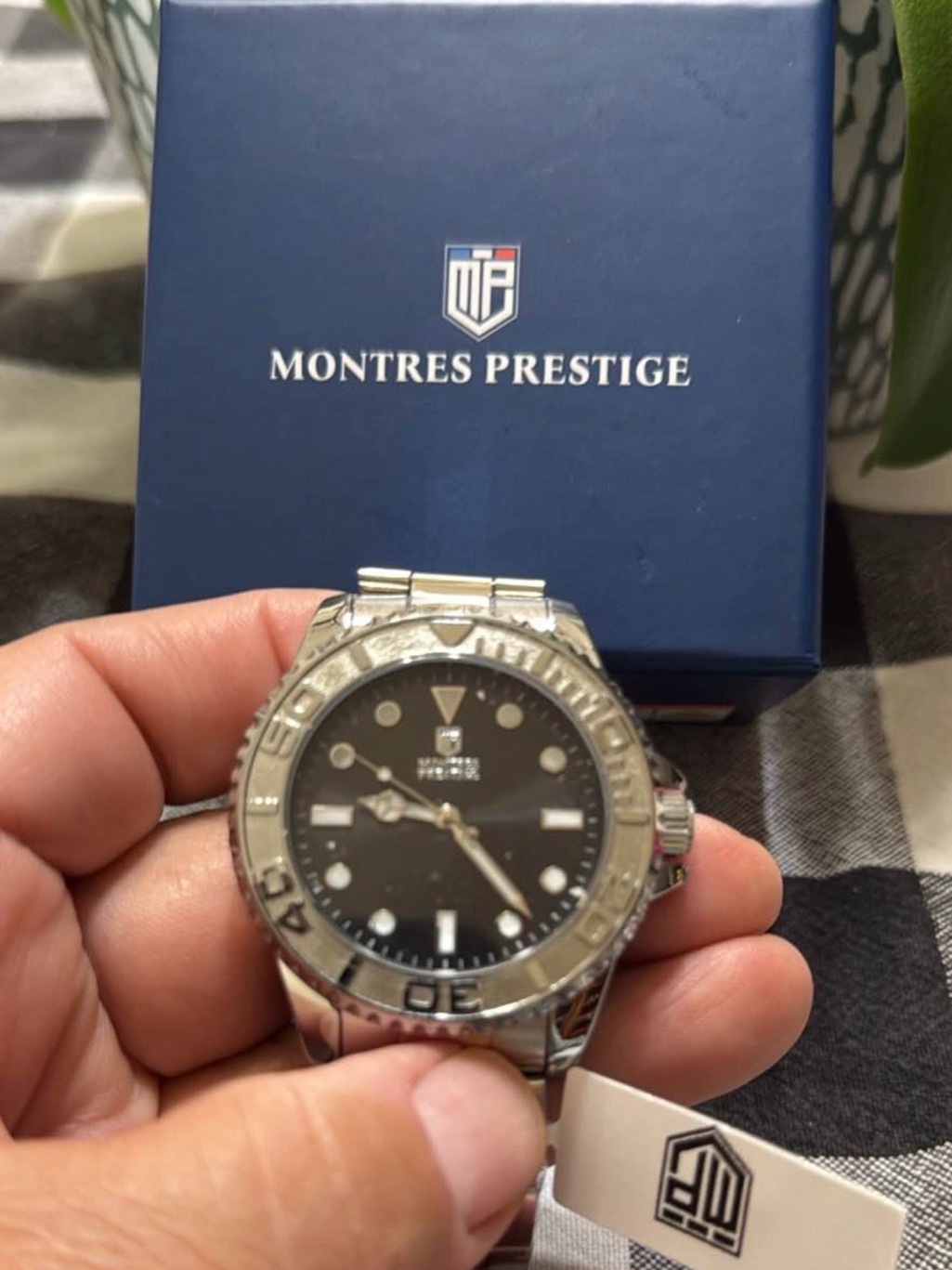 Mens Silver Stainless Steel Watch With Black Dial